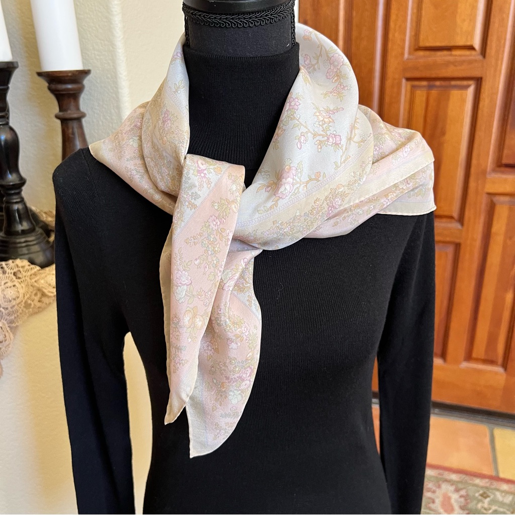 Silk Floral Scarf In Pale Pink And Cream